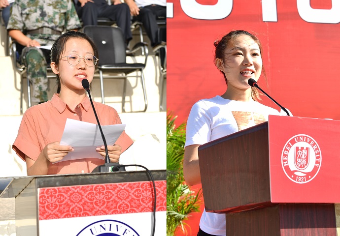 8在校生代表吕霞、史晓云发言